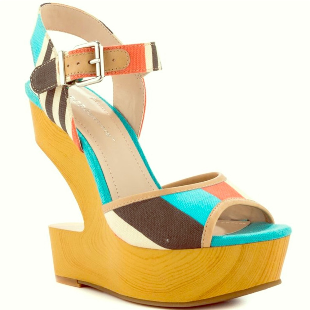 Bcbg Vendi Flamingo Multi Stripe Wedges Nib - image 1